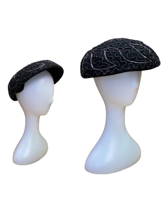 1940s Black Beaded Calot Hat Pinehurst Fifth Ave Cocktail Hat main image 4